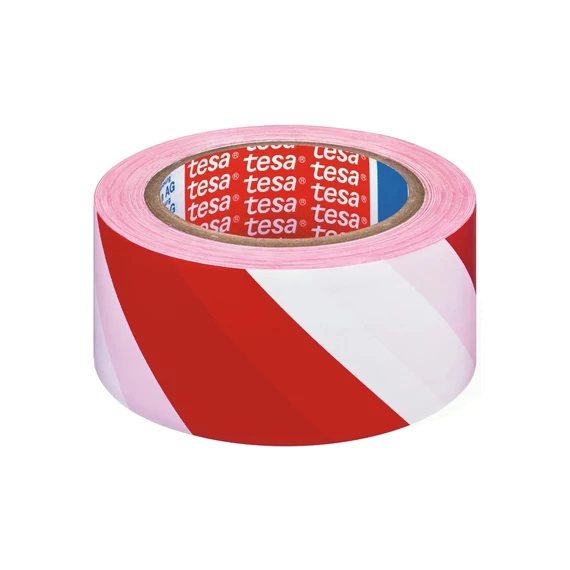Tesa piros-fehér jelölőszalag 50mm x 33m ipari és munkavédelmi alkalmazásra