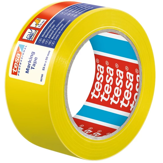Tesa sárga padló- és jelölőszalag, erős tapadású, 50 mm x 33 m