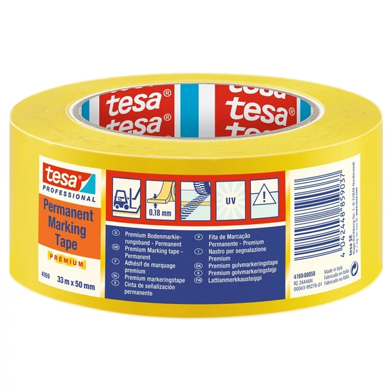 Tesa sárga figyelmeztető jelölőszalag 50 mm x 33 m, ipari és intézményi felhasználásra
