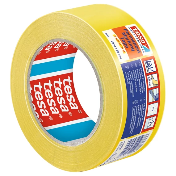 Jelölőszalag figyelmeztető 50mm X 33m Tesa sárga, élénk színkódoláshoz, padlójelölésre
