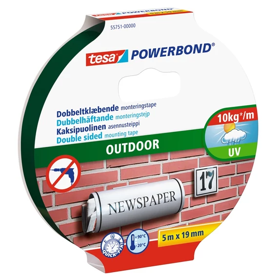 Tesa Powerbond kültéri kétoldalas rögzítőszalag 19 mm × 5 m – időjárásálló tartás kint és bent