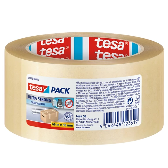 Tesa ultra erős átlátszó ragasztószalag 50 mm × 66 m – extra erős csomagzárás, prémium minőség