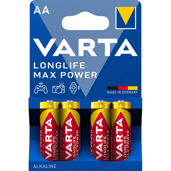 Varta Longlife Max Power AA ceruzaelem 4 darabos csomag - Játékokhoz, fényképezőgépekhez, vérnyomásmérőkhöz