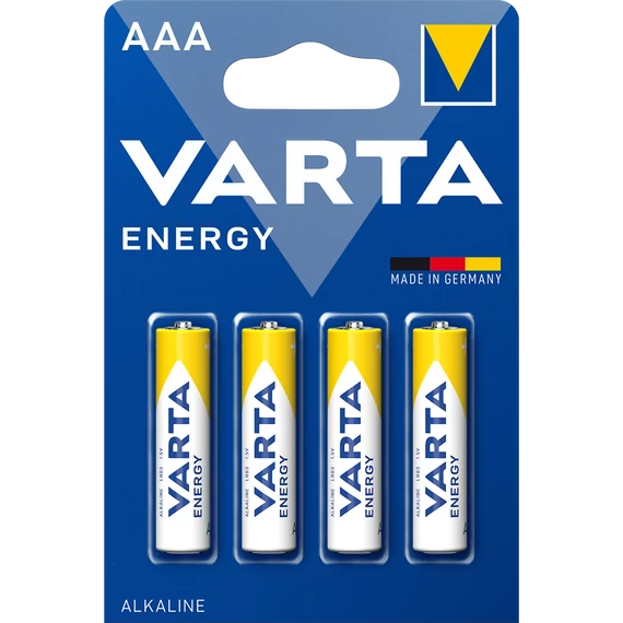 Varta AAA LR03 energiaelem 4 darabos csomag, tartós alkáli kivitel - távirányítók, zsebrádiók, kisebb elemes játékok, vezeték nélküli egerek, órák, LED-es tartozékok
