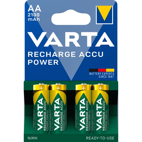 Varta AA ceruza előtöltött tölthető akkumulátor 2100 mAh kapacitással, 4 db-os csomag, háztartási és elektronikai eszközökhöz