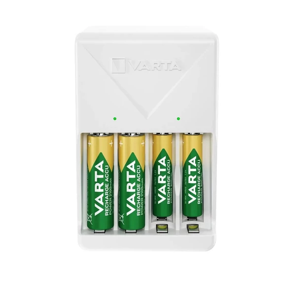 Varta Plug típusú elemtöltő 4 db AA 2100 mAh akkumulátorral, ideális otthoni és irodai felhasználóknak