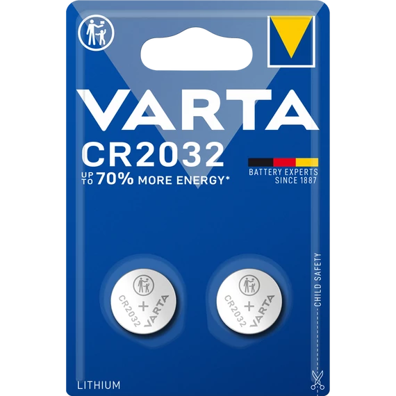 Varta CR2032 lítium gombelem 2 db/csomag – 3V feszültséggel, Használható kulcsokban, karórákban, sporteszközökben