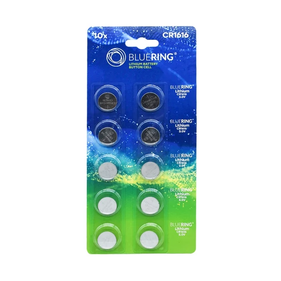 Bluering® CR1616 lítium gombelem 3V - autóriasztókhoz, egészségügyi eszközökhöz, játékokhoz