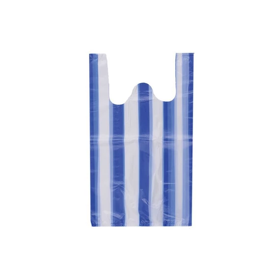 Ingvállas táska 280x500 mm, kék-fehér csíkos mintával – 500 db-os csomag üzletekbe, vendéglátóhelyekre, otthoni felhasználásra