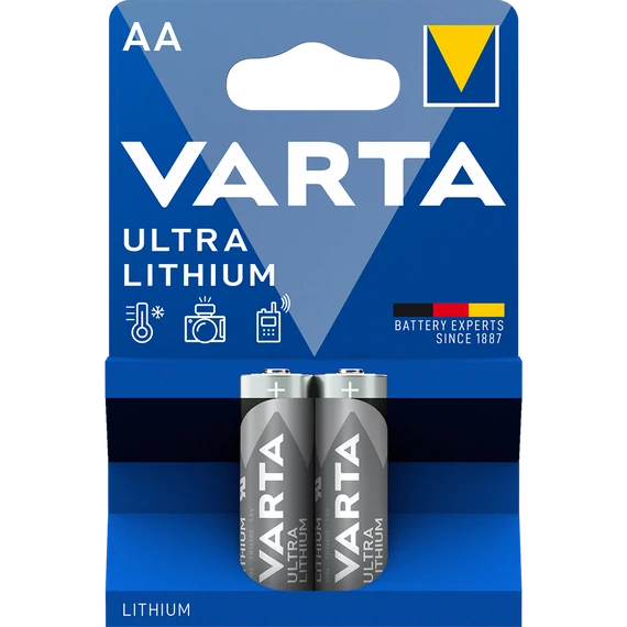 Varta Ultra Lithium AA ceruzaelem 2 db/csomag, ideális kamera, jelfogó, vadász- és mérőeszközök, sport- és kültéri berendezések használatához.