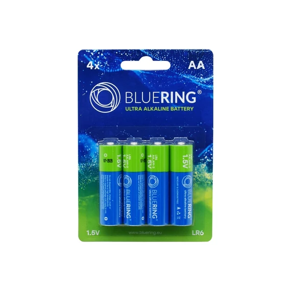 Bluering AA LR6 tartós alkáli ceruzaelem 4 darabos csomagban, háztartási eszközökhöz és elektronikai készülékekhez.