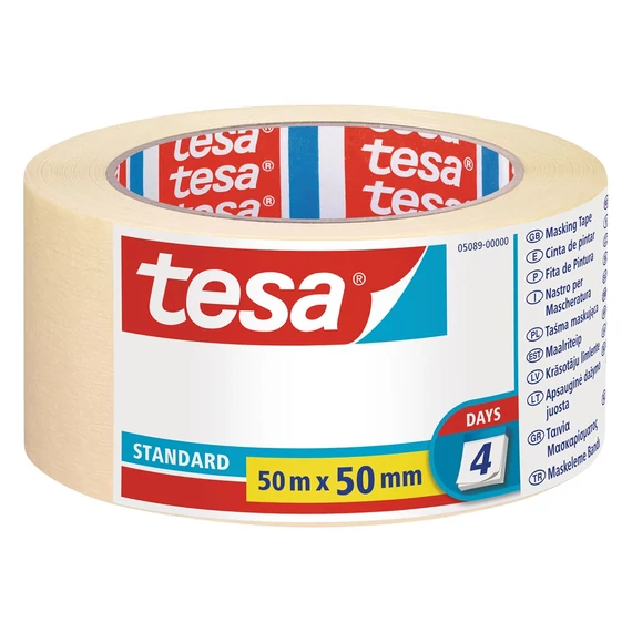 Tesa maszkolószalag 50 mm × 50 m – professzionális festéshez, élfestés, sarkok precíz kitakarásához