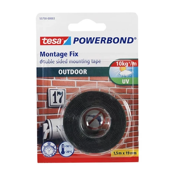 Tesa Power UV-álló kétoldalas rögzítőszalag 19 mm × 1,5 m – tartós kültéri és beltéri rögzítés