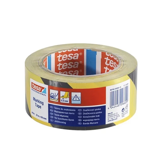 Tesa fekete-sárga jelölőszalag 50mm x 33m biztonsági padlószalag ipari felhasználásra
